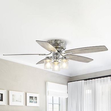52" Classic 5-Blade Glass Low Profile Ceiling Fan Chandelier with Remote