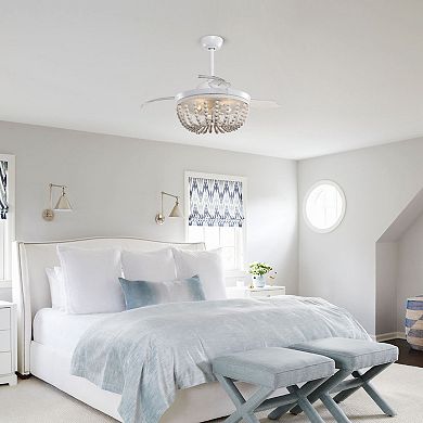 42" Farmhouse Foldable 3-Blade Wood Beaded Fandelier Ceiling Fan with Remote