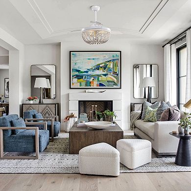 42" Farmhouse Foldable 3-Blade Wood Beaded Fandelier Ceiling Fan with Remote