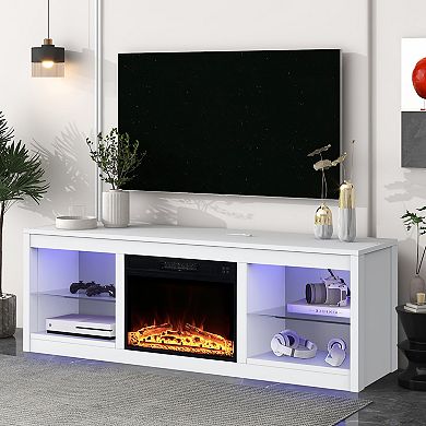 66" TV Stand with 23" Electric Fireplace and Open Storage Shelves Media Console for TVs up to 75"