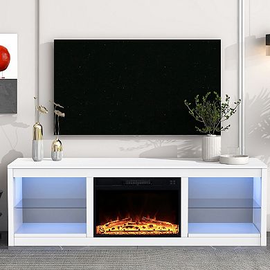 66" TV Stand with 23" Electric Fireplace and Open Storage Shelves Media Console for TVs up to 75"