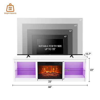 66" TV Stand with 23" Electric Fireplace and Open Storage Shelves Media Console for TVs up to 75"