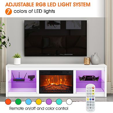 66" TV Stand with 23" Electric Fireplace and Open Storage Shelves Media Console for TVs up to 75"