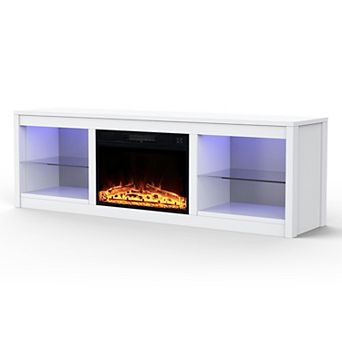 66" TV Stand with 23" Electric Fireplace and Open Storage Shelves Media Console for TVs up to 75"