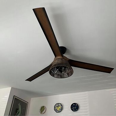 60" Natural 3-Blade Rattan LED Ceiling Fan with Remote and Light Kit