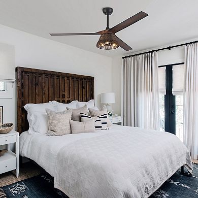 60" Natural 3-Blade Rattan LED Ceiling Fan with Remote and Light Kit