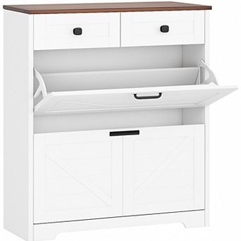 Shoe Storage Cabinet, Modern Slim Shoe Cabinet with 2 Flip Drawers and 2 Drawers