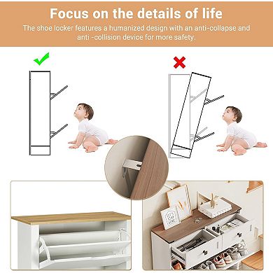 Shoe Storage Cabinet, Modern Slim Shoe Cabinet with 2 Flip Drawers and 2 Drawers