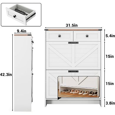Shoe Storage Cabinet, Modern Slim Shoe Cabinet with 2 Flip Drawers and 2 Drawers
