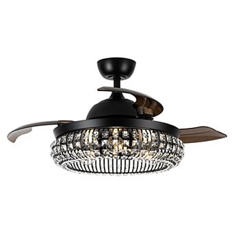 42" Modern Black 3-Light Crystal Ceiling Fan Chandelier with Remote