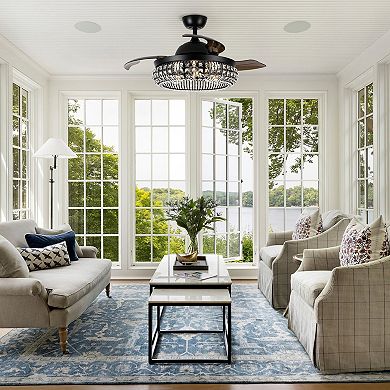 42" Modern Black 3-Light Crystal Ceiling Fan Chandelier with Remote