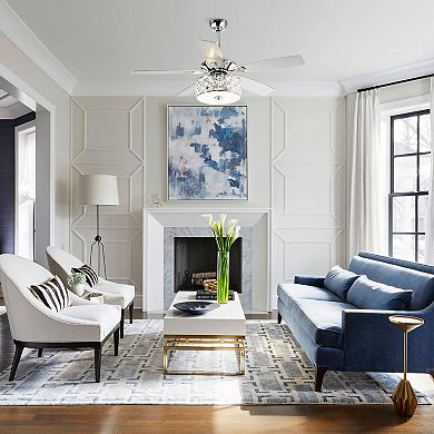 52" Modern 4-Light Chandelier Crystal Ceiling Fan with Remote