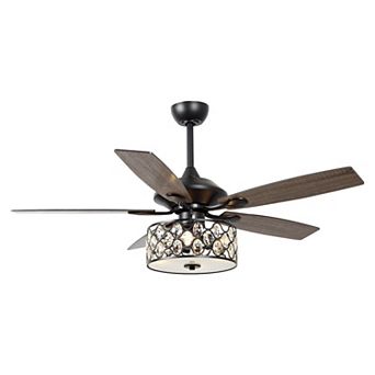 52" Modern 4-Light Chandelier Crystal Ceiling Fan with Remote