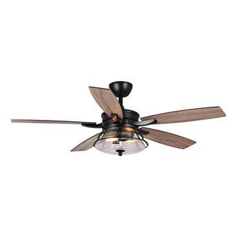 52" Industrial Seeded Glass Black Decorative Ceiling Fan with Remote and Light Kit