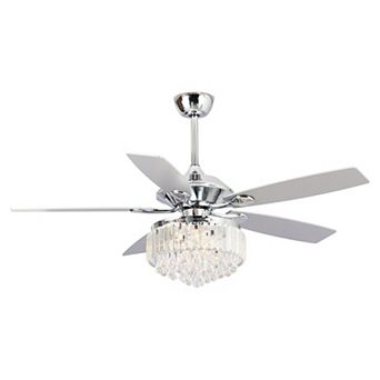 Modern 52-inch Wood 5-Blade Crystal LED Ceiling Fan with Remote