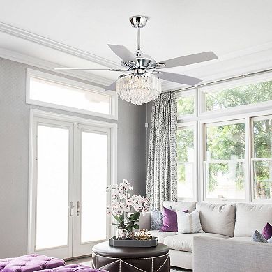 Modern 52-inch Wood 5-Blade Crystal LED Ceiling Fan with Remote