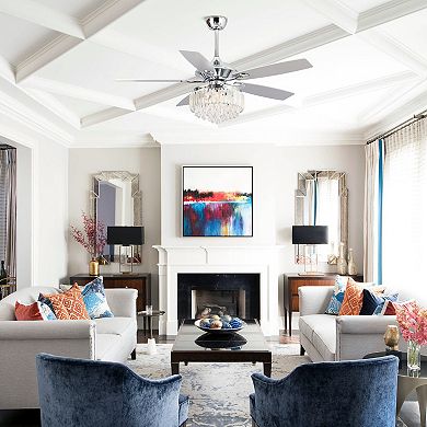 Modern 52-inch Wood 5-Blade Crystal LED Ceiling Fan with Remote
