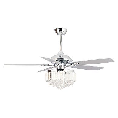Modern 52-inch Wood 5-Blade Crystal LED Ceiling Fan with Remote