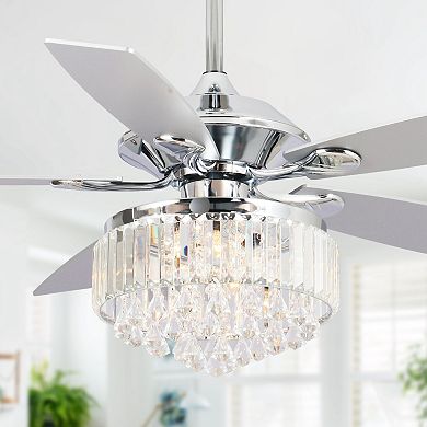 Modern 52-inch Wood 5-Blade Crystal LED Ceiling Fan with Remote
