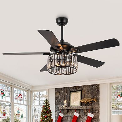 52" Modern Crystal Fandelier Ceiling Fan with Remote and Light Kit