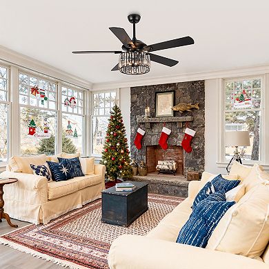 52" Modern Crystal Fandelier Ceiling Fan with Remote and Light Kit