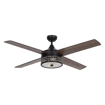 52" Wood 4-Blade Matte Black Crystal Ceiling Fan with Remote