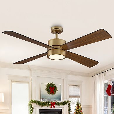 Parrot Uncle 52" Antique Brass Wood 4-Blade Indoor Ceiling Fan with Light and Remote