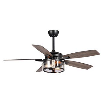52" Rustic Black Wood 5-Blade Indoor Ceiling Fan with Remote