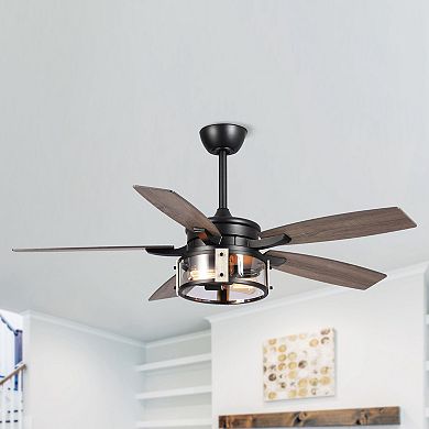 52" Rustic Black Wood 5-Blade Indoor Ceiling Fan with Remote