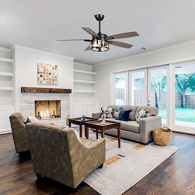 52" Rustic Black Wood 5-Blade Indoor Ceiling Fan with Remote