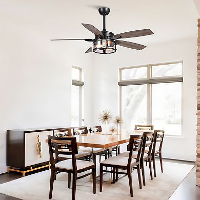 52" Rustic Black Wood 5-Blade Indoor Ceiling Fan with Remote