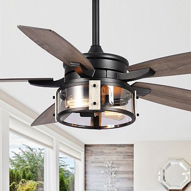 52" Rustic Black Wood 5-Blade Indoor Ceiling Fan with Remote