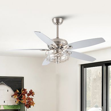 52" Polished Nickel Wood 5-Blade Modern Ceiling Fan with Remote