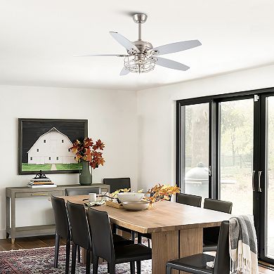 52" Polished Nickel Wood 5-Blade Modern Ceiling Fan with Remote