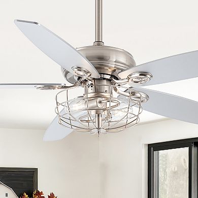 52" Polished Nickel Wood 5-Blade Modern Ceiling Fan with Remote