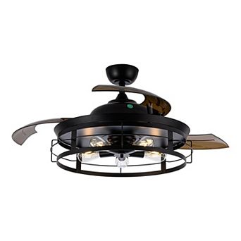 52" Industrial Retractable 3-Blade Ceiling Fan Chandelier with Remote