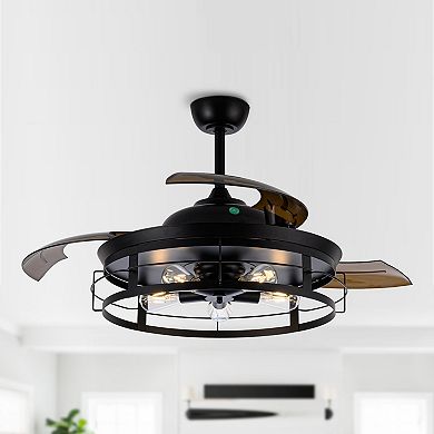 52" Industrial Retractable 3-Blade Ceiling Fan Chandelier with Remote