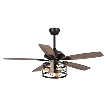 52-inch Walnut Wood 5-Blade Industrial Indoor Ceiling Fan with Remote