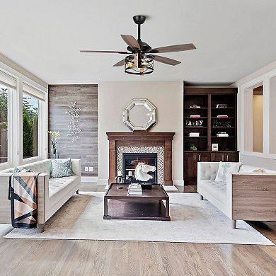 52-inch Walnut Wood 5-Blade Industrial Indoor Ceiling Fan with Remote