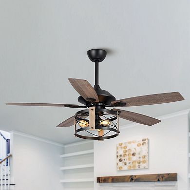 52-inch Walnut Wood 5-Blade Industrial Indoor Ceiling Fan with Remote