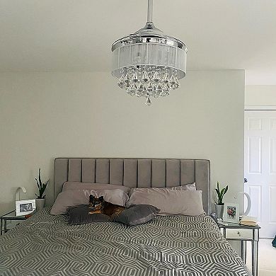 36" Modern Crystal Chandelier 3-Blade Ceiling Fan with Remote