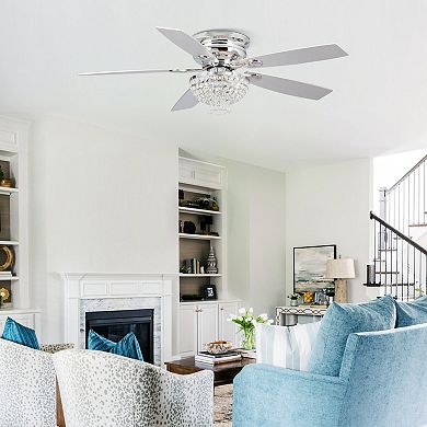 52" Modern 2-Light Low Profile Crystal Ceiling Fan with Remote