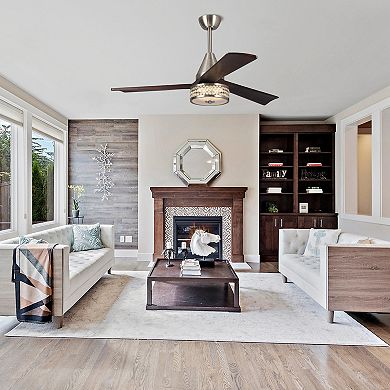 52" Walnut Wood 3-Blade Crystal LED Ceiling Fan with Remote