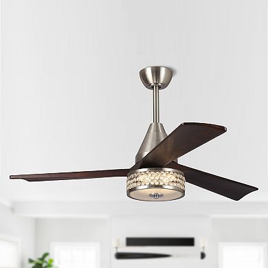 52" Walnut Wood 3-Blade Crystal LED Ceiling Fan with Remote