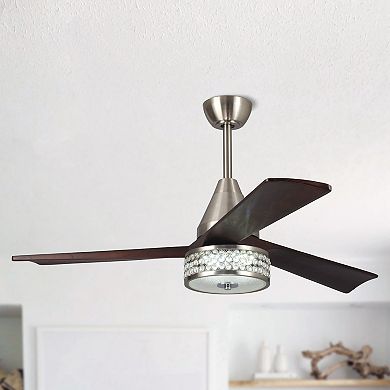 52" Walnut Wood 3-Blade Crystal LED Ceiling Fan with Remote