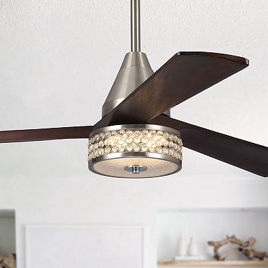 52" Walnut Wood 3-Blade Crystal LED Ceiling Fan with Remote