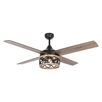 52-inch Industrial 3-Light Matte Black LED Ceiling Fan with Remote