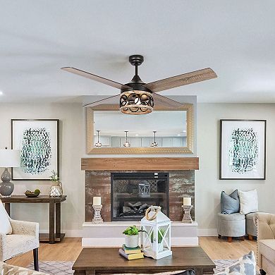 52-inch Industrial 3-Light Matte Black LED Ceiling Fan with Remote