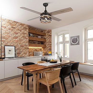 52-inch Industrial 3-Light Matte Black LED Ceiling Fan with Remote