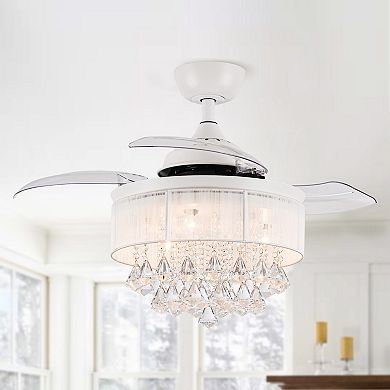36" Modern Crystal Chandelier 3-Blade Ceiling Fan with Remote